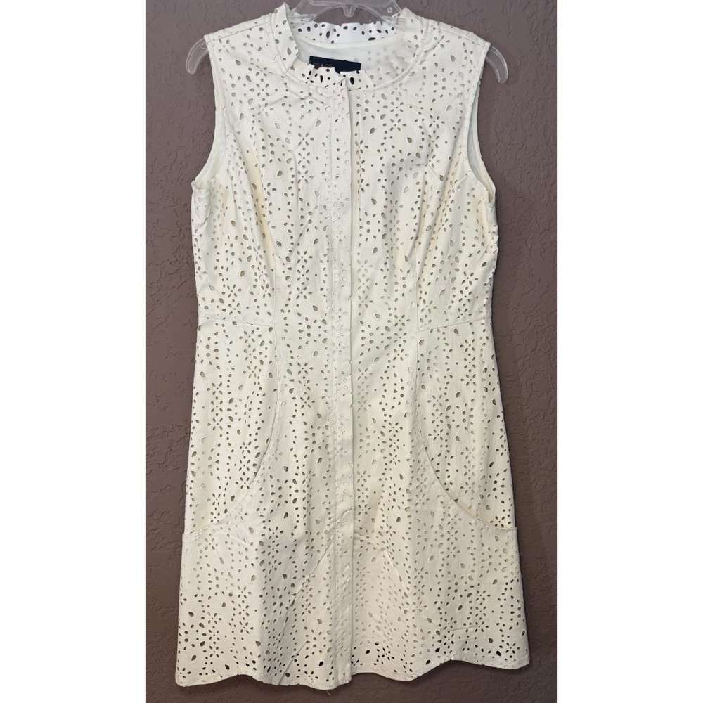 Eros Apparel NY NWT Dress Ivory Laser Cut Eyelet PU Faux Leather Zip Front VTG L